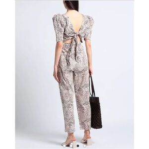 NWT Sea New York Calla Cheetah Print Smocked Tie Back Jumpsuit Brown Cream 6